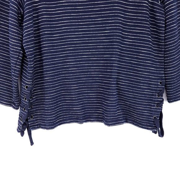Madewell Pullover Sweater Top Size Large Nautical Navy Striped Side Lace Up - Picture 5 of 12
